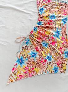 Soleia Rochie de sărbători cu tiv asimetric, cu șnur cu șnur, cu imprimeu cu zebră, zebră și florale, potrivită pentru întâlniri, Ziua Îndrăgostiților, ceaiul de după-amiază - Multicolor - Vizualizare 5