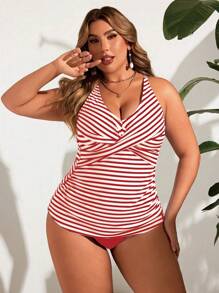 Swim Lushoire Plus Size Tank Top Bikini Set, Fashion For Summer - Red - View 5