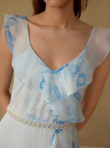 MOTF PREMIUM Vestido con estampado floral y volantes - Celeste - Ver 2