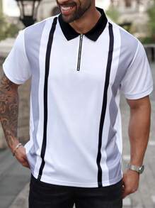 Manfinity Homme 大码男式拼色短袖 Polo 衫 - 白色 - 查看 3