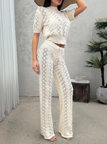 SHEIN Tall Set da 2 pezzi in cotone con maniche corte e dettagli traforati