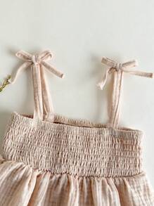 Loomiva 2pcs Baby Girls Solid Color Camisole Top And Elastic Waist Shorts Set - Beige - View 4