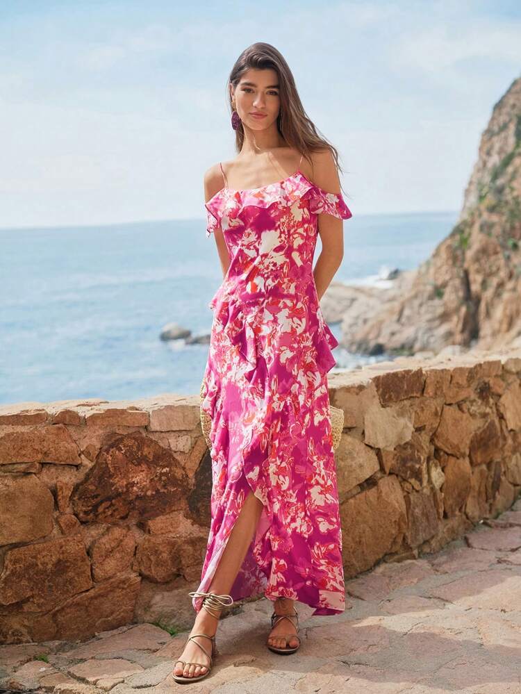 FLORAL PRINT RUFFLE DRESS