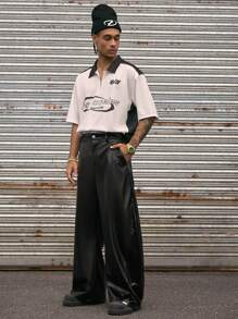 AXEPEAK Pantalones rectos casuales y holgados de uso diario para hombres, de unicolor con cintura elástica, estilo juvenil