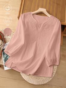 GlowEve 女士白色V领刺绣短袖衬衫