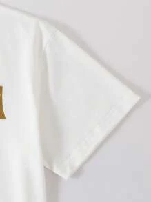 Set de 2 prendas casuales para niños: Camiseta con estampado gráfico y pantalones capri de mezquilla retro, verano