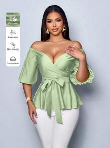 SOLERSUN 露肩优雅性感休闲办公室商务波西米亚花卉印花衬衫秋季上衣秋冬感恩节返校教师