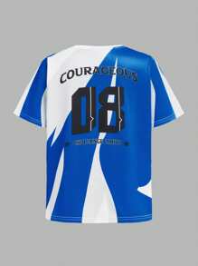 SHEIN Tween Boys Loose Fit Sports Set, Round Neck Graphic Short Sleeve T-Shirt & Shorts, Suitable For Basketball, Outdoor Fitness And Sports - Blue - View 9