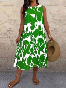 SHEIN Clasi Plus Size Sleeveless Dress, Fashionable For Summer - Green - View 6