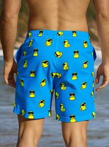 Surfspeed Men's 1pc Men's Casual Duck Print Swim Trunks, Polyester Beach Shorts With Drawstring, Non-Stretch Woven Fabric, Summer Swimwear Swim Trunks Matching Men's Beach Swim Trunks For Men Swim Trunks Set Swim Trunks Men Matching, Hawaiian - Multicolor - View 2