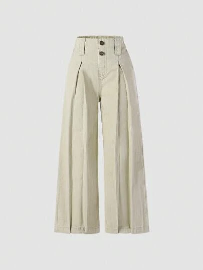 Sparklyn Denimly Vintage Casual Urban Preppy Washed Dark Blue Wide Leg Cropped Pants With Elastic Waist, School, Campus, College