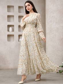 Veilorie 女士阿拉伯风格长袖连衣裙，简约时尚，适合夏季，端庄