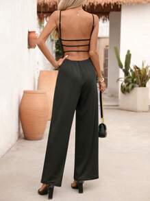 SHEIN Clasi Women's Solid Color Sleeveless Loose Romper - Black - View 2