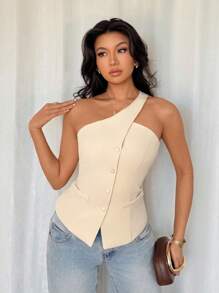 Glamine Women Beige Sleeveless Casual Versatile Blazer Jacket, Summer Clothing Women Clothing Summer Outfits - Apricot - View 7