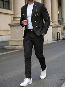 Manfinity Bizformal Set de 2 piezas compuesto por chaqueta de solapa doble botonadura y pantalones, de unicolor para hombre