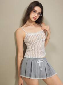 Muvela Women's Pleated Mini Skirt With Tie Waist, Solid Color Fashion Summer Clothing