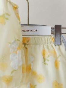 Souflis Souflis Baby Girls' Floral Embroidered Chiffon Butterfly Decor Sleeveless Top And Shorts 2 Pieces Set, Sweet And Energetic For Summer