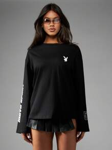 Missguided x Playboy Racing Logo Long Sleeve Oversized T-Shirt With Checkered Flag Graphic Motorsport Urban Streetwear Fall Winter Collection Athleisure Club Style Car Racing