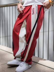 DAZY Spring Men's Splicing Color Contrast Letter Print Sporty Pants Men Joggers - Red - View 7