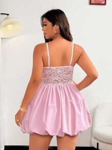 Flirla Plus Size Sexy Lace Trim Underwire Tulle Skirt Slip Dress For Party, Birthday - Pink - View 4