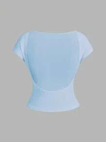 SHEIN Essnce Set 4 pcs Kaos Wanita Warna Polos Kasual Kerah Bulat Pas Badan Tanpa Punggung Berongga, Serbaguna untuk Musim Panas, Cocok untuk Bepergian - MultiWarna - View 3