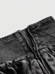 ROMWE Grunge Punk 复古蓝色 Y2K 千禧风格超低腰性感荷叶边下摆迷你牛仔裙 - 黑色 - 查看 4
