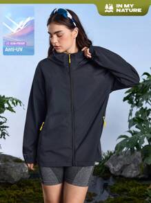 In My Nature Veste à capuche de protection solaire zippée à manches longues et couleur unie pour femmes, vêtements pour randonnée