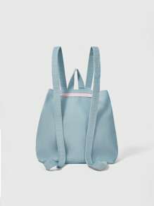 ROMWE Kawaii Cute Floral & Cartoon Print Romantic Bow Embroidered Lotus Splicing Women Fashion Backpack, Spring & Summer Girls Travel Rucksack, Suitable For Commuting, Outing - Blue - View 5