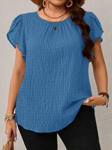 Rosumi Blusa de manga con pétalos con estampado floral azul para mujer de tallas grandes para principios de primavera - Neblina azul - Ver 2