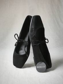 SHUZIA Zapato de ballet con diseño elegante, ligeroso y de baja altura, con lazo decorativo, en color negro de imitación, con un ajuste ancho a la moda