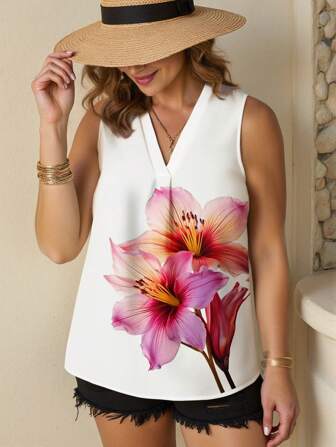 myriadwaveart Blouse femme grande taille à imprimé floral, Top d'été pour festival de musique, vacances à la plage, Top femme printemps été