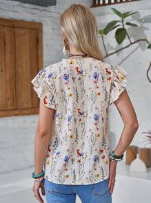 LanaWest Blusa casual da donna con scollo a V e stampa floreale, maniche a volant, adatta per uso quotidiano e vacanze