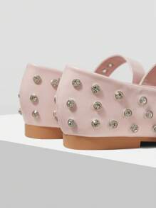 MOTF PREMIUM VINTAGE PUNK STYLE COMFORTABLE CASUAL STUDDED BOW DECOR ROUND TOE FLATS, - Pink - View 8
