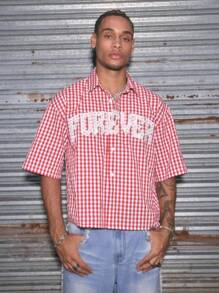 AXEPEAK Men's Loose Fit Rhinestone Print Polo Collar Short Sleeve Shirt, Streetwear Inspired - Multicolor - View 2