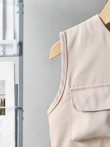 SHEIN Young Boy 卡其色工装风格休闲连体裤 - 卡其色 - 查看 4