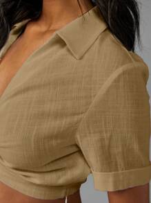 MISSGUIDED CROPPED TWIST FRONT LINEN LOOK SHIRT