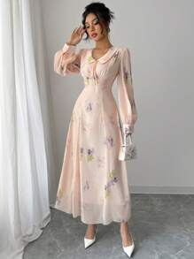 Modelyn Bow Collar Ditsy Floral Dress, Fashionable For Summer