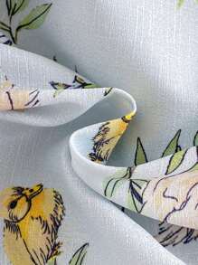 Newborn Cute Duck Print Ruffle Trim Romper With Headband, Sweet Green Home Outfit Set - Green - View 3