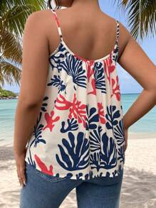 INAWLY Camiseta sin mangas de tiras finas de talla grande con estampado total para vacaciones informales