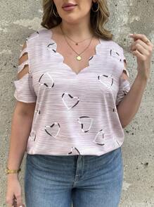SHEIN Clasi T-shirt élégant avec graphique en forme de cœur, mode pour l'été, grandes tailles - Rose bonbon - Voir 5