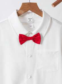 2 件套青少年男孩休闲学院风宽松 Polo 领短袖衬衫和纯色短裤西装，绅士装 - 紅色 - 查看 6