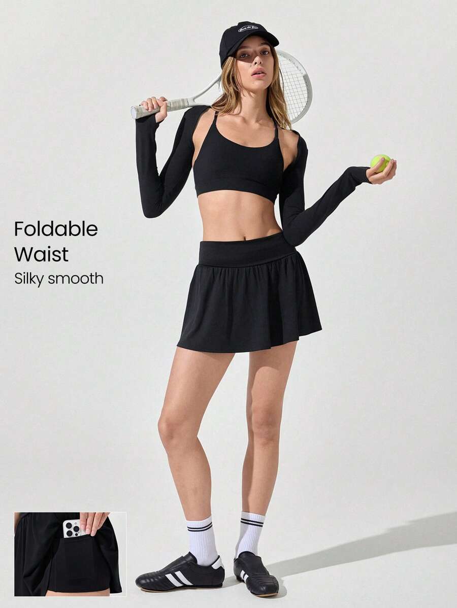 GLOWMODE 3.5英寸莫代尔丝滑可折叠腰裙带侧袋防滑抓地日常休闲装 - 黑色 - 查看 1