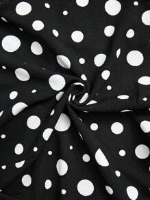 SHEIN LUNE Women's Summer Elegant Polka Dot Print Mid-Length Dress, Graceful Ladies Dress - Black and White - View 6