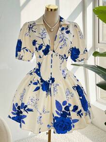SHEIN Unity 大码花卉印花优雅短袖连衣裙，夏季 - 彩色 - 查看 2