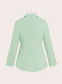 SHEIN Clasi Conjunto de traje de sastre de mujer de talla grande para primavera/otoño, compuesto por blazer azul de doble botonadura para ir a la oficina y pantalón largo minimalista - verde menta - Ver 7