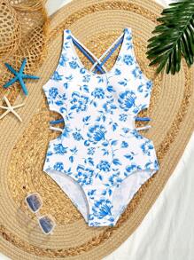 SHEIN Costume da bagno di moda e intero da ragazza in età prepuberale, adatto per l'estate