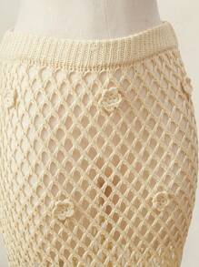 SHEIN MOD Floral Decor Hollow See-Through Knitted Cover Up And Mini Skirt Set For Women,Vacation Outfits Women - Apricot - View 3