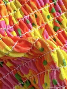 Swim Mod Random Print Cable Drawstring Tank Top And Bikini Bottom, Women Beach Travel Holiday Swimwear Set For Summer - Multicolor - View 5