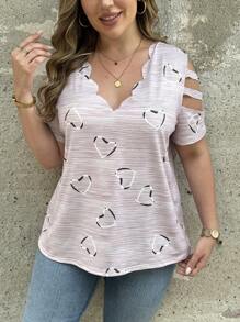 SHEIN Clasi T-shirt élégant avec graphique en forme de cœur, mode pour l'été, grandes tailles - Rose bonbon - Voir 1