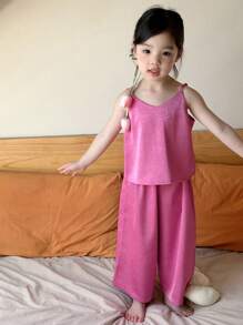 DAZY Young Girl Young Girl Cami Top + Pants Home/Loungewear Set, Summer - Hot Pink - View 8